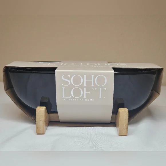 Soho Loft Black Bowl with Wooden Stand NEW - Picture 4 of 7